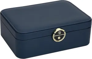 Lockable jewelry box,2 layer jewelry storage box, for women, black jewelry case，large jewelry box for girls, jewelry organizer.modern jewelry boxes with key. (Dark blue)