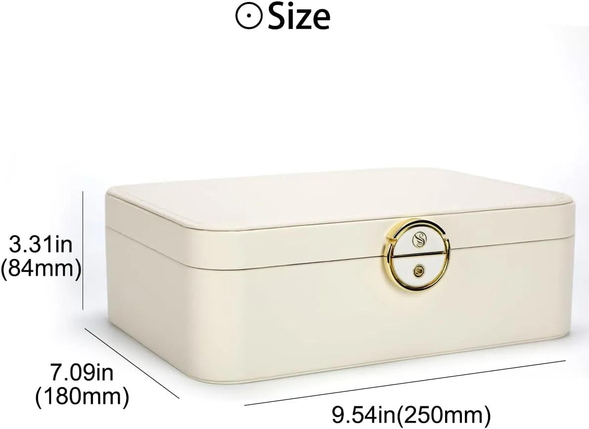 Lockable jewelry box,2 layer jewelry storage box, for women, black jewelry case，large jewelry box for girls, jewelry organizer.modern jewelry boxes with key. (Dark blue)