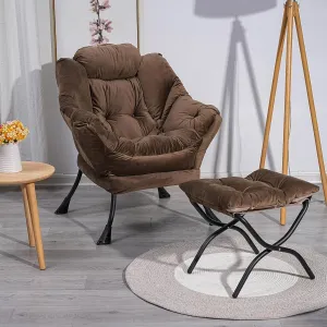Lounge Chair with Ottoman,Lazy Chair with Ottoman,Comfy Accent Chair with Soft Suede Fabric and Steel Frame, 300lbs Capacity,Easy to Install (Brown)