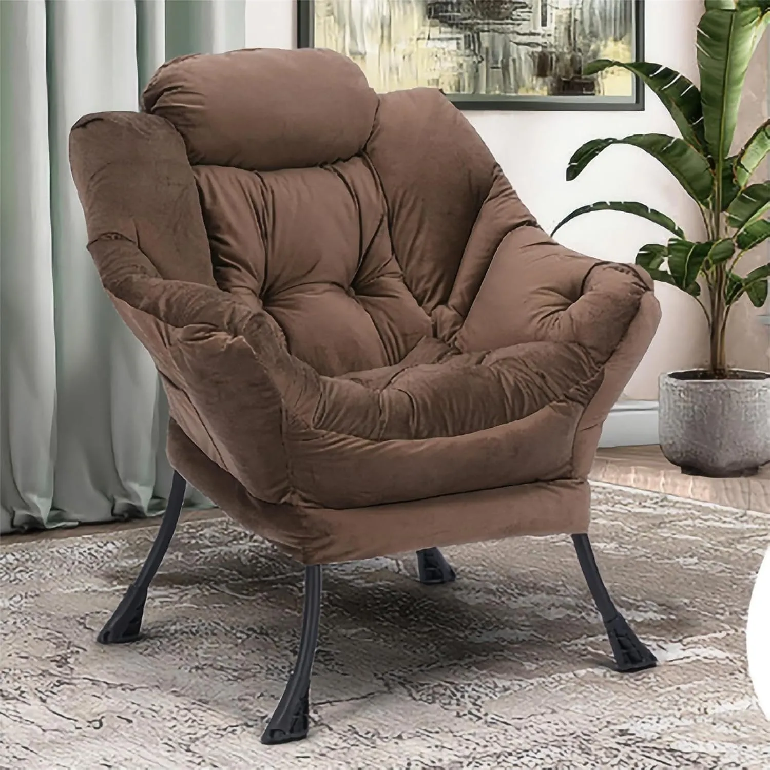 Lounge Chair with Ottoman,Lazy Chair with Ottoman,Comfy Accent Chair with Soft Suede Fabric and Steel Frame, 300lbs Capacity,Easy to Install (Brown)