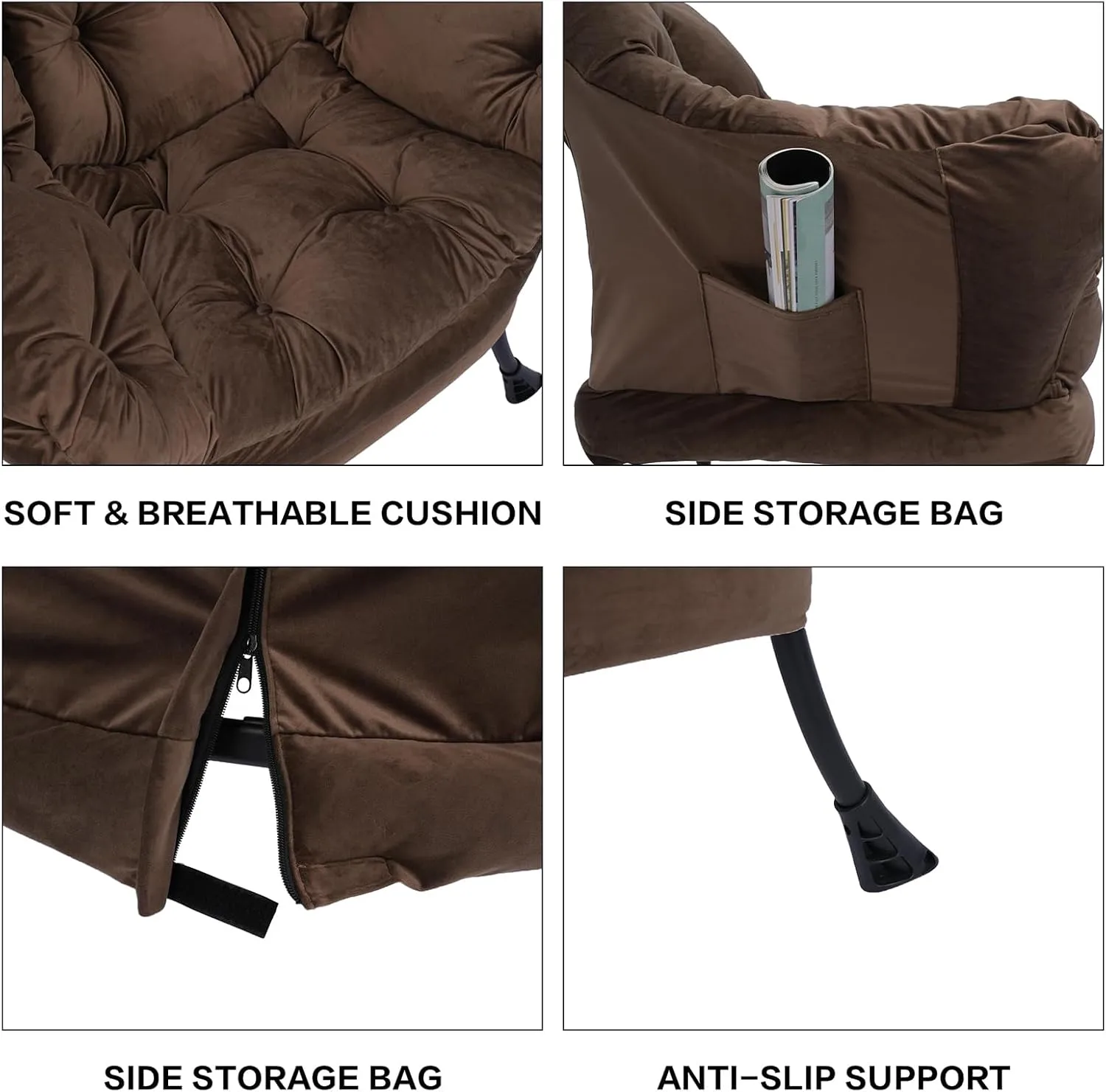 Lounge Chair with Ottoman,Lazy Chair with Ottoman,Comfy Accent Chair with Soft Suede Fabric and Steel Frame, 300lbs Capacity,Easy to Install (Brown)