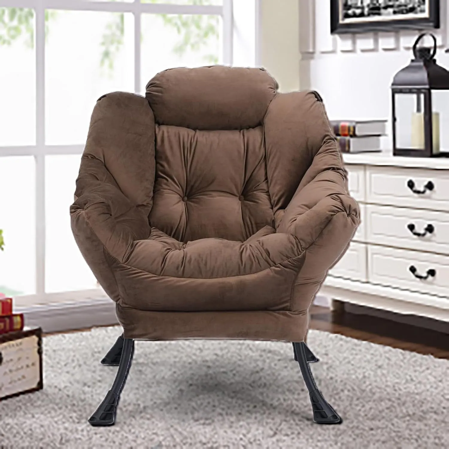 Lounge Chair with Ottoman,Lazy Chair with Ottoman,Comfy Accent Chair with Soft Suede Fabric and Steel Frame, 300lbs Capacity,Easy to Install (Brown)