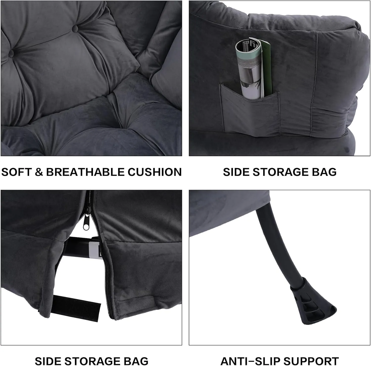 Lounge Chair with Ottoman,Lazy Chair with Ottoman,Comfy Accent Chair with Soft Suede Fabric and Steel Frame, 300lbs Capacity,Easy to Install (Dark Grey)