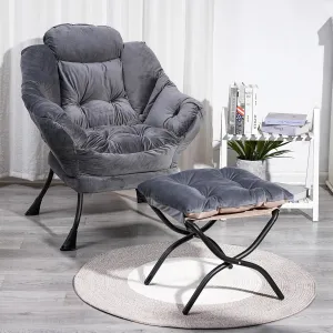 Lounge Chair with Ottoman,Lazy Chair with Ottoman,Comfy Accent Chair with Soft Suede Fabric and Steel Frame, 300lbs Capacity,Easy to Install (Dark Grey)