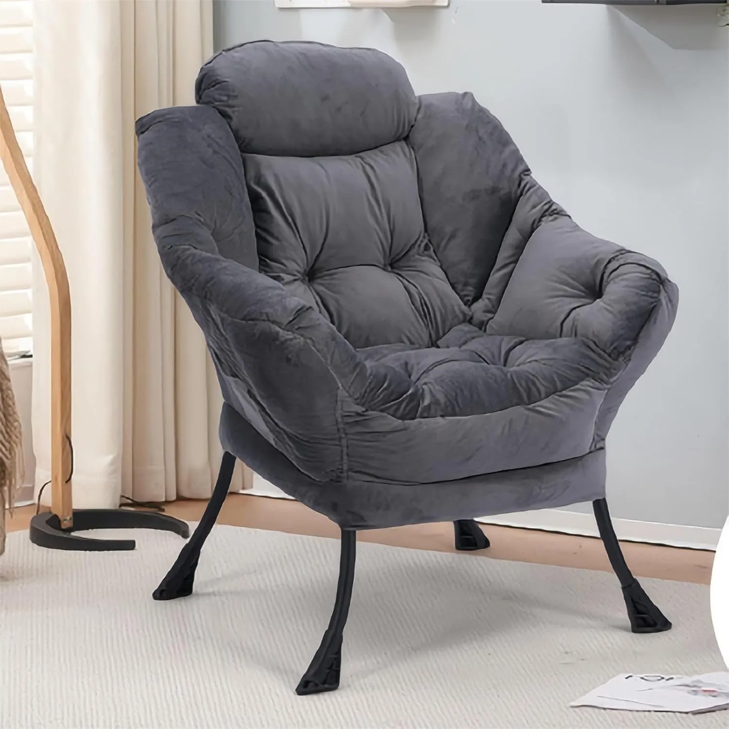 Lounge Chair with Ottoman,Lazy Chair with Ottoman,Comfy Accent Chair with Soft Suede Fabric and Steel Frame, 300lbs Capacity,Easy to Install (Dark Grey)