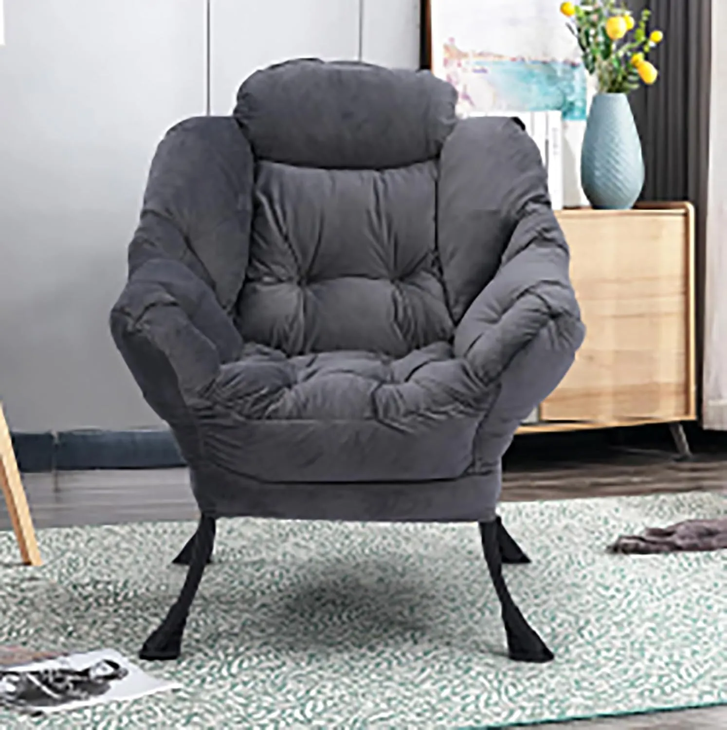 Lounge Chair with Ottoman,Lazy Chair with Ottoman,Comfy Accent Chair with Soft Suede Fabric and Steel Frame, 300lbs Capacity,Easy to Install (Dark Grey)