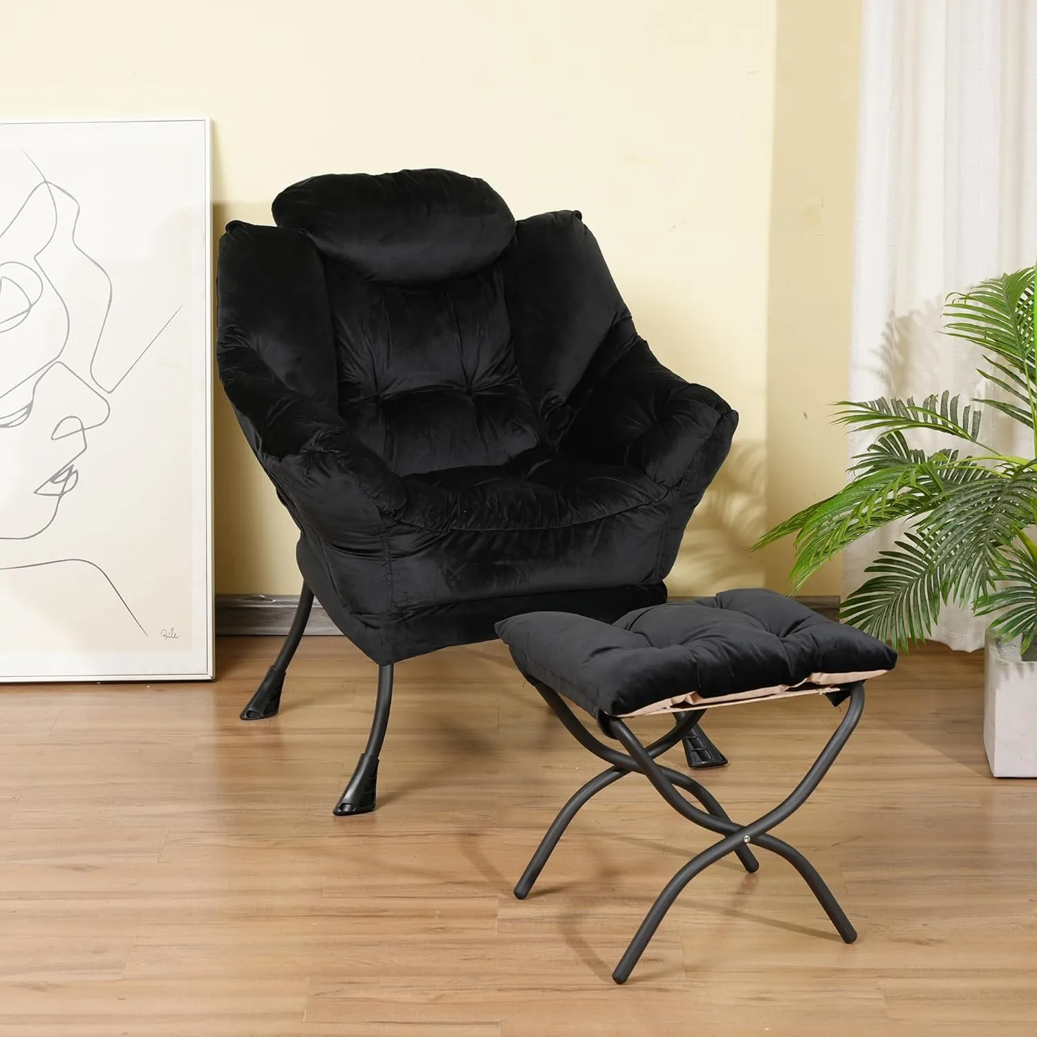Lounge Chair with Ottoman,Lazy Chair with Ottoman,Comfy Accent Chair with Soft Suede Fabric and Steel Frame, 300lbs Capacity,Easy to Install