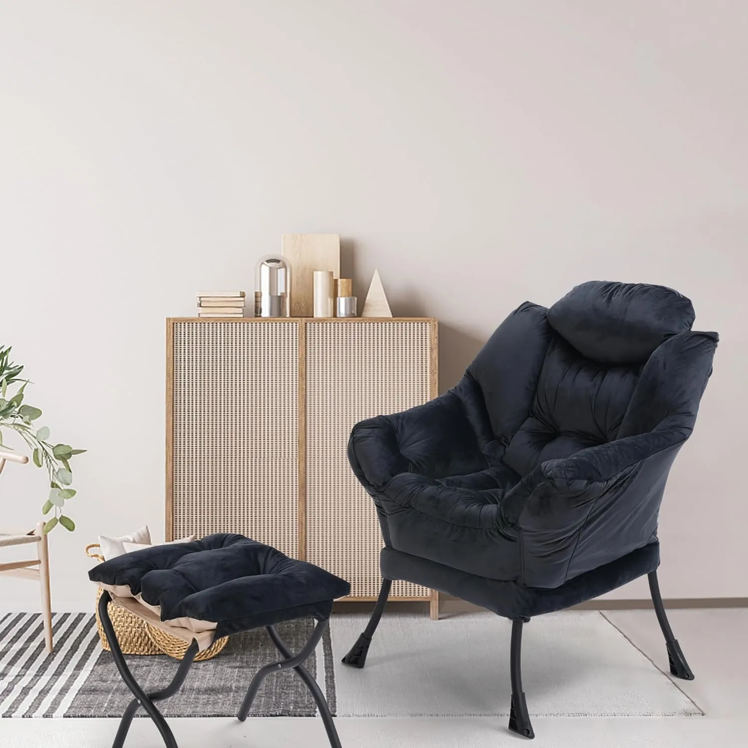 Lounge Chair with Ottoman,Lazy Chair with Ottoman,Comfy Accent Chair with Soft Suede Fabric and Steel Frame, 300lbs Capacity,Easy to Install