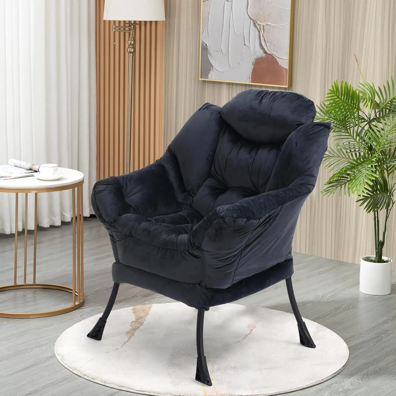 Lounge Chair with Ottoman,Lazy Chair with Ottoman,Comfy Accent Chair with Soft Suede Fabric and Steel Frame, 300lbs Capacity,Easy to Install
