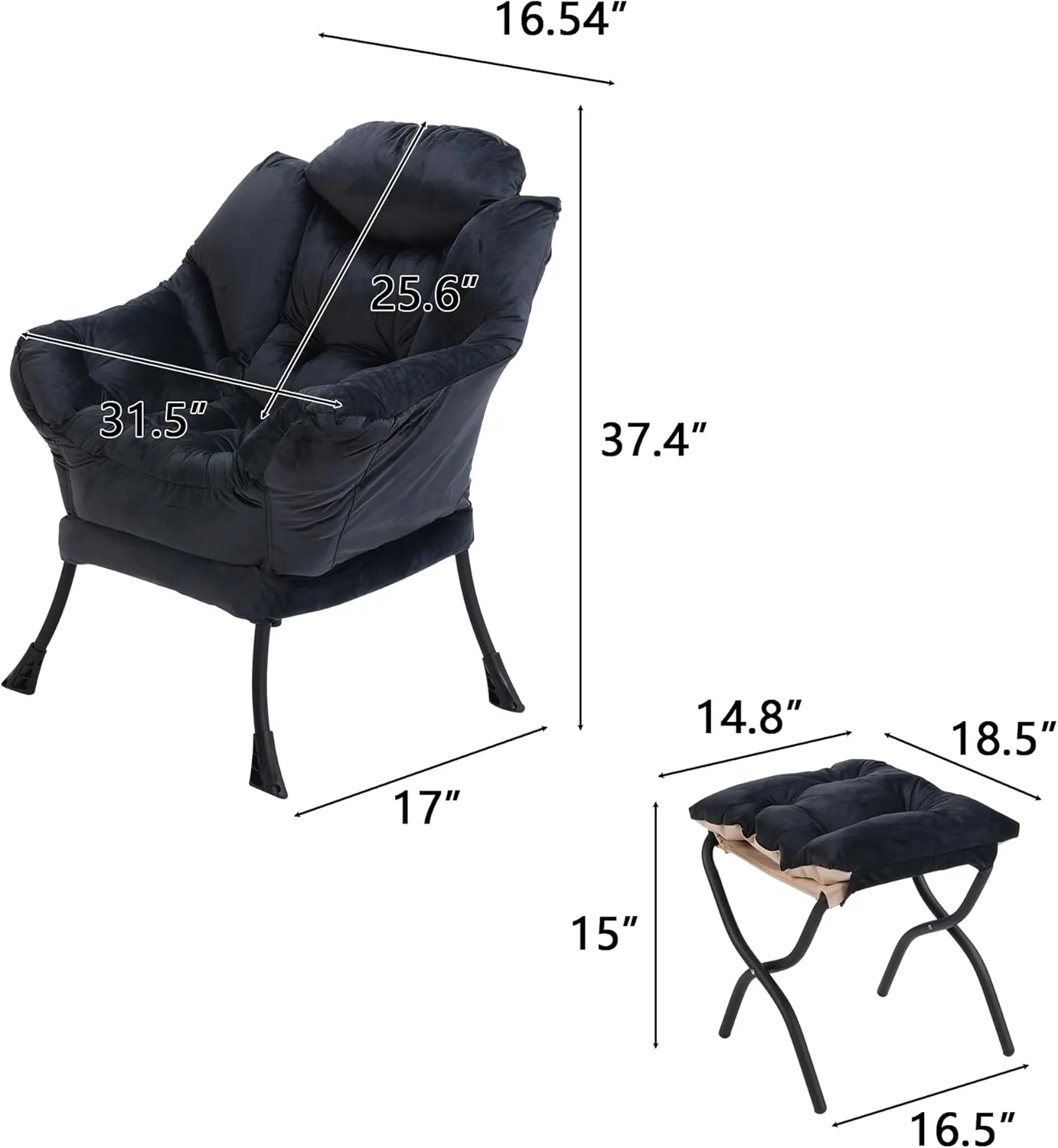 Lounge Chair with Ottoman,Lazy Chair with Ottoman,Comfy Accent Chair with Soft Suede Fabric and Steel Frame, 300lbs Capacity,Easy to Install