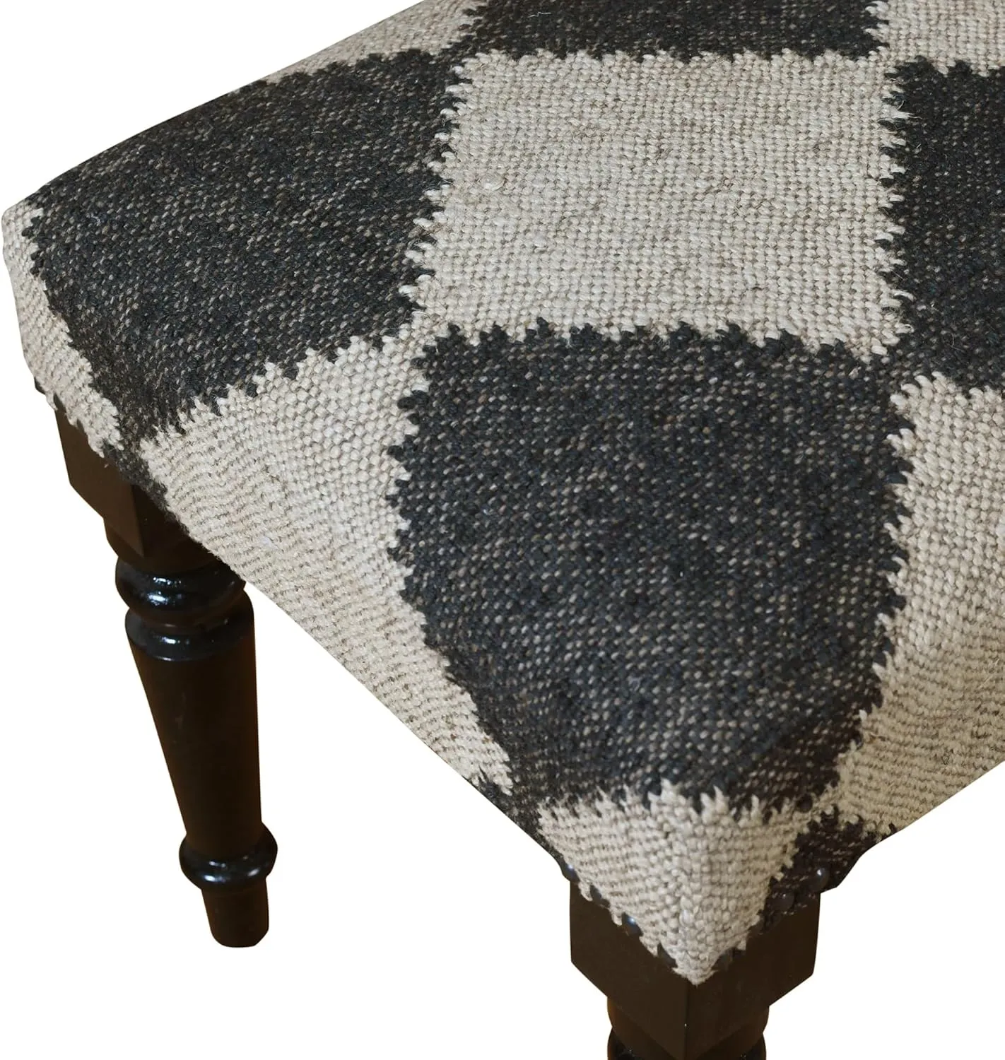 LR Home Alexei Tan/Black Upholstered Bench for Bedroom End of Bed | Farmhouse Checkered Accent Bench for Living Room, Bedroom, or Entryway Seating | Long Rectangle Sitting Bench | 47"W x 16"D x 18"H