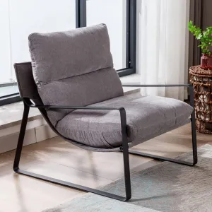 LukeAlon Modern Linen Accent Armchair, Upholstered Living Room Chair with Metal Base Thickened Cushion Single Sofa Chair Comfy Lounge Chair for Bedroom Living Room, Grey