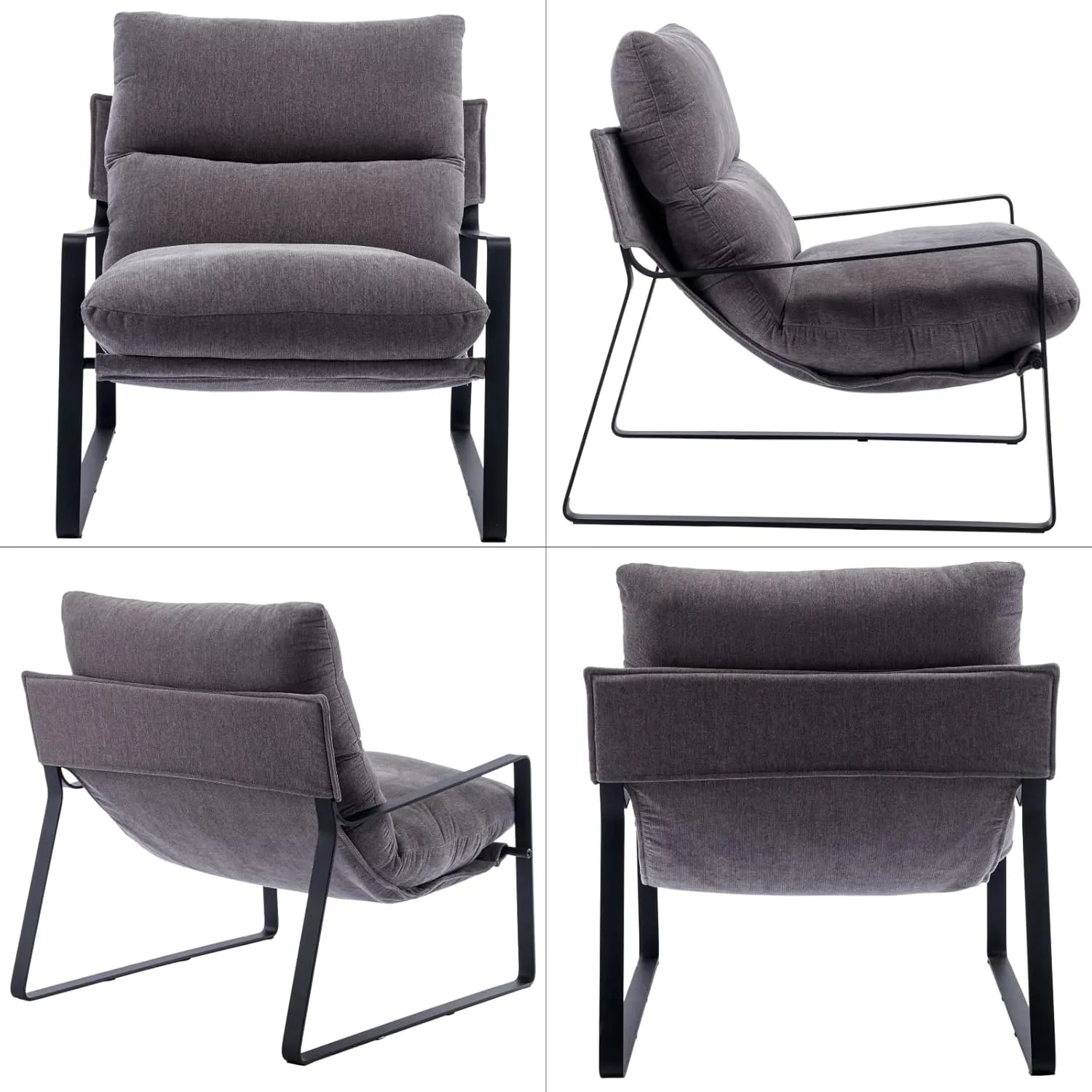 LukeAlon Modern Linen Accent Armchair, Upholstered Living Room Chair with Metal Base Thickened Cushion Single Sofa Chair Comfy Lounge Chair for Bedroom Living Room, Grey