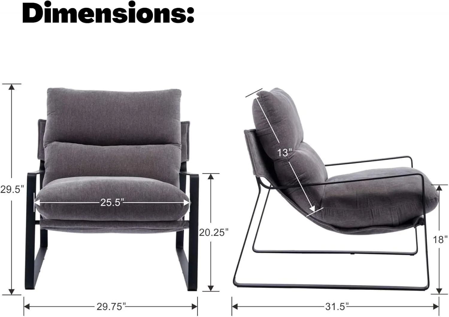 LukeAlon Modern Linen Accent Armchair, Upholstered Living Room Chair with Metal Base Thickened Cushion Single Sofa Chair Comfy Lounge Chair for Bedroom Living Room, Grey