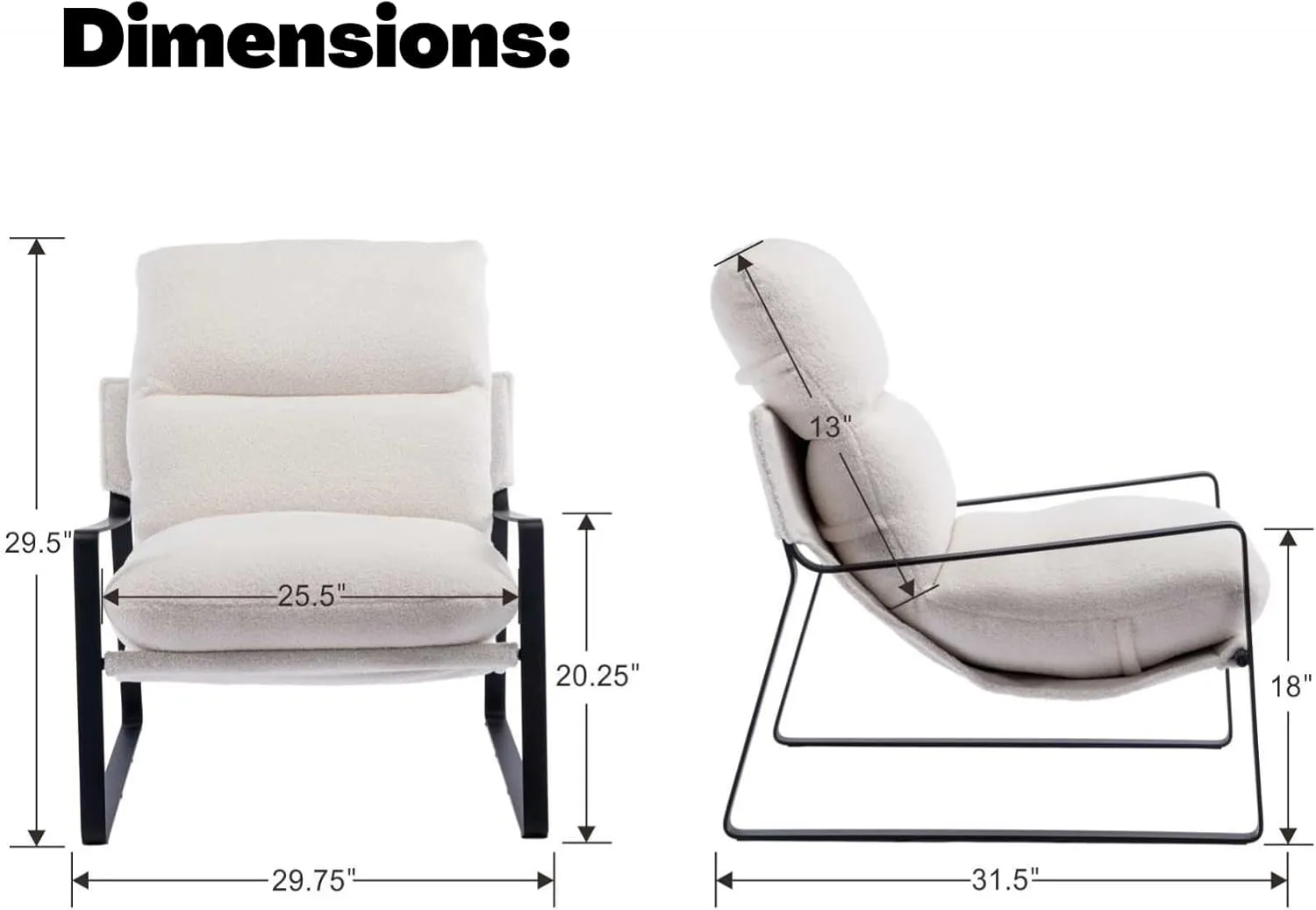LukeAlon Modern Sherpa Accent Armchair, Upholstered Living Room Chair with Metal Base Thickened Cushion Single Sofa Chair Comfy Lounge Chair for Bedroom Living Room, White