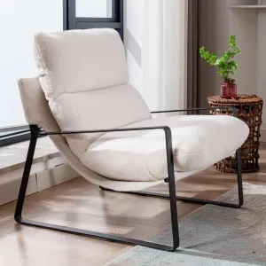 LukeAlon Modern Sherpa Accent Armchair, Upholstered Living Room Chair with Metal Base Thickened Cushion Single Sofa Chair Comfy Lounge Chair for Bedroom Living Room, White