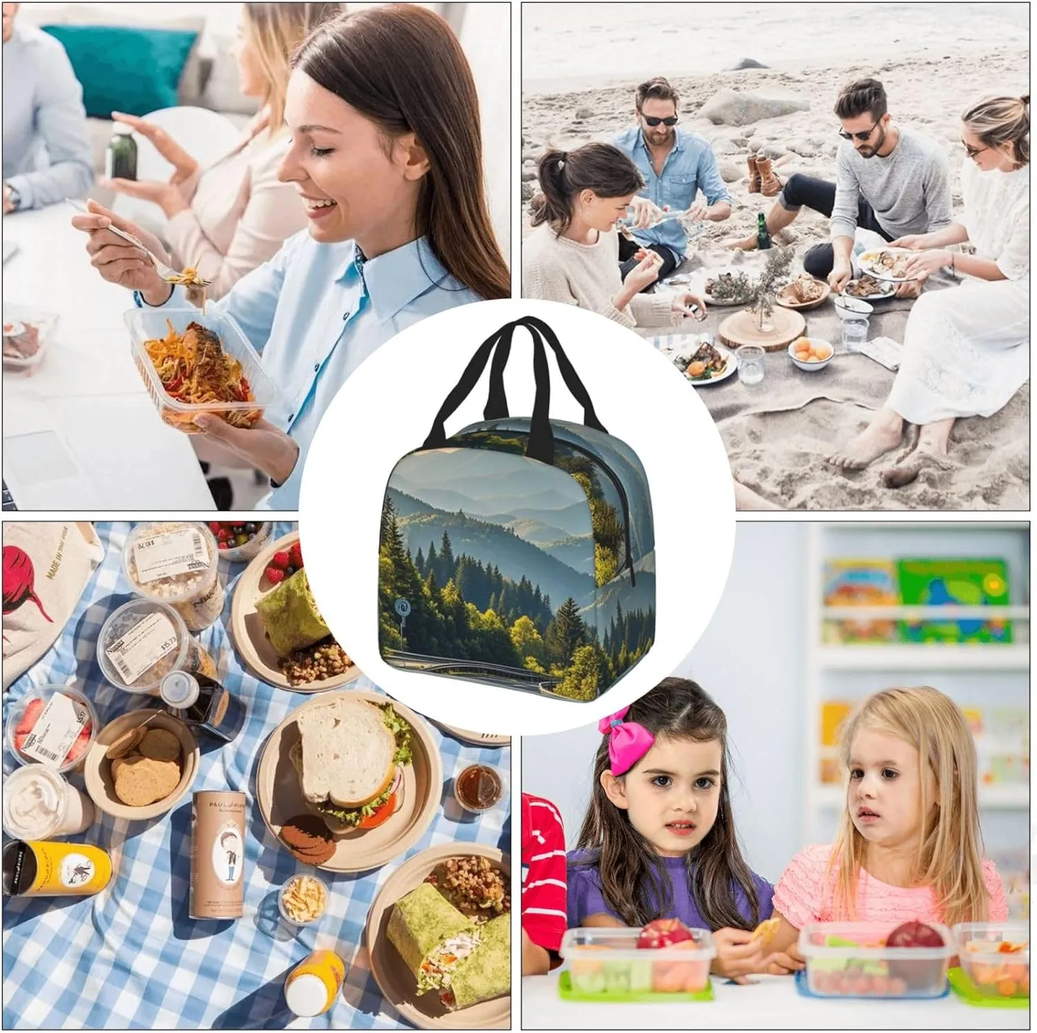 Lunch Bag Insulated Lunch Box for Women Men Blue Ridge Parkway Mountains Reusable Lunch Tote Bag for Work Picnic Travel