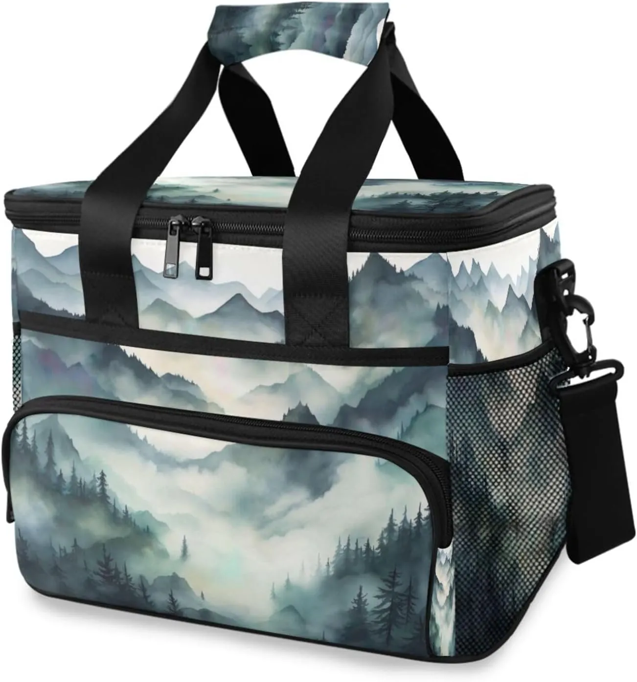 Lunch Bag Misty Forest Insulated Cooler Bag Reusable Lunch Box with Shoulder Strap for Picnic Hiking Camping Work