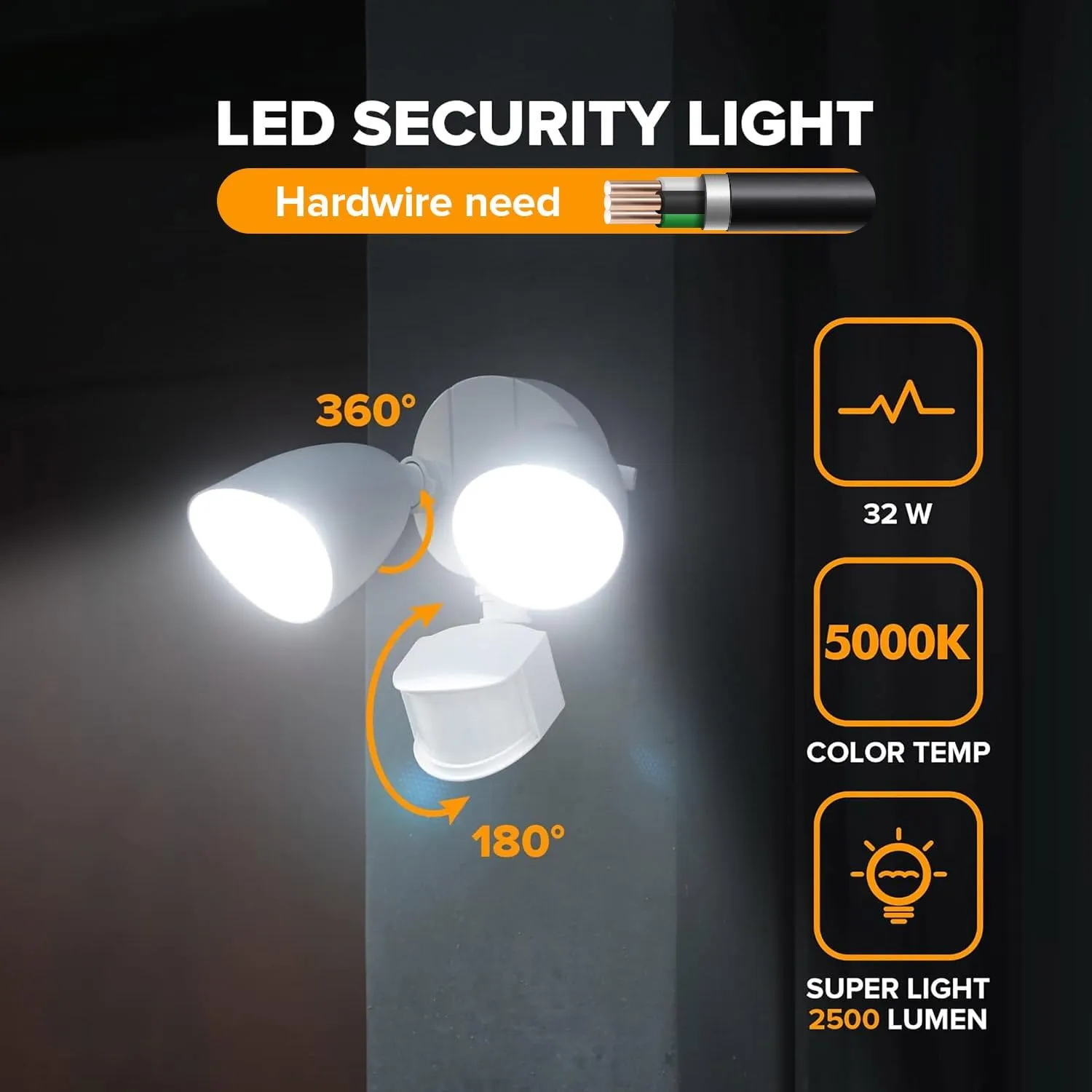 LUTEC 32W 2500 Lumen LED Security Lights Motion Sensor Light Outdoor, 5000K Daylight, IP65 Waterproof, Dusk to Dawn, Motion Detector Flood Light for Garage, Yard, Porch-White