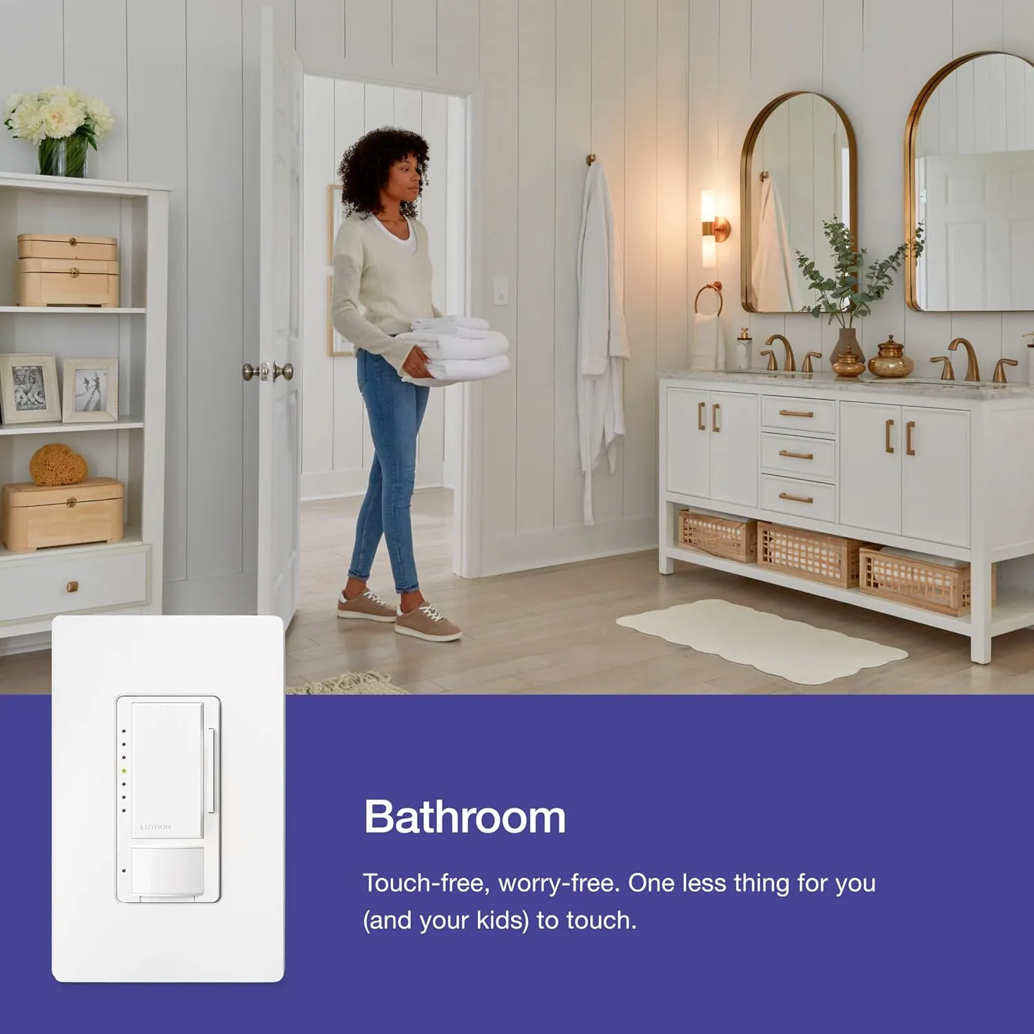 Lutron Maestro Motion Sensor Dimmer Switch for Bathroom, Garage, Laundry Room, and Closet, Occupancy and Vacancy Sensor, Single-Pole/Multi-Location, No Neutral Req, MSCL-OP153M-BI, Biscuit