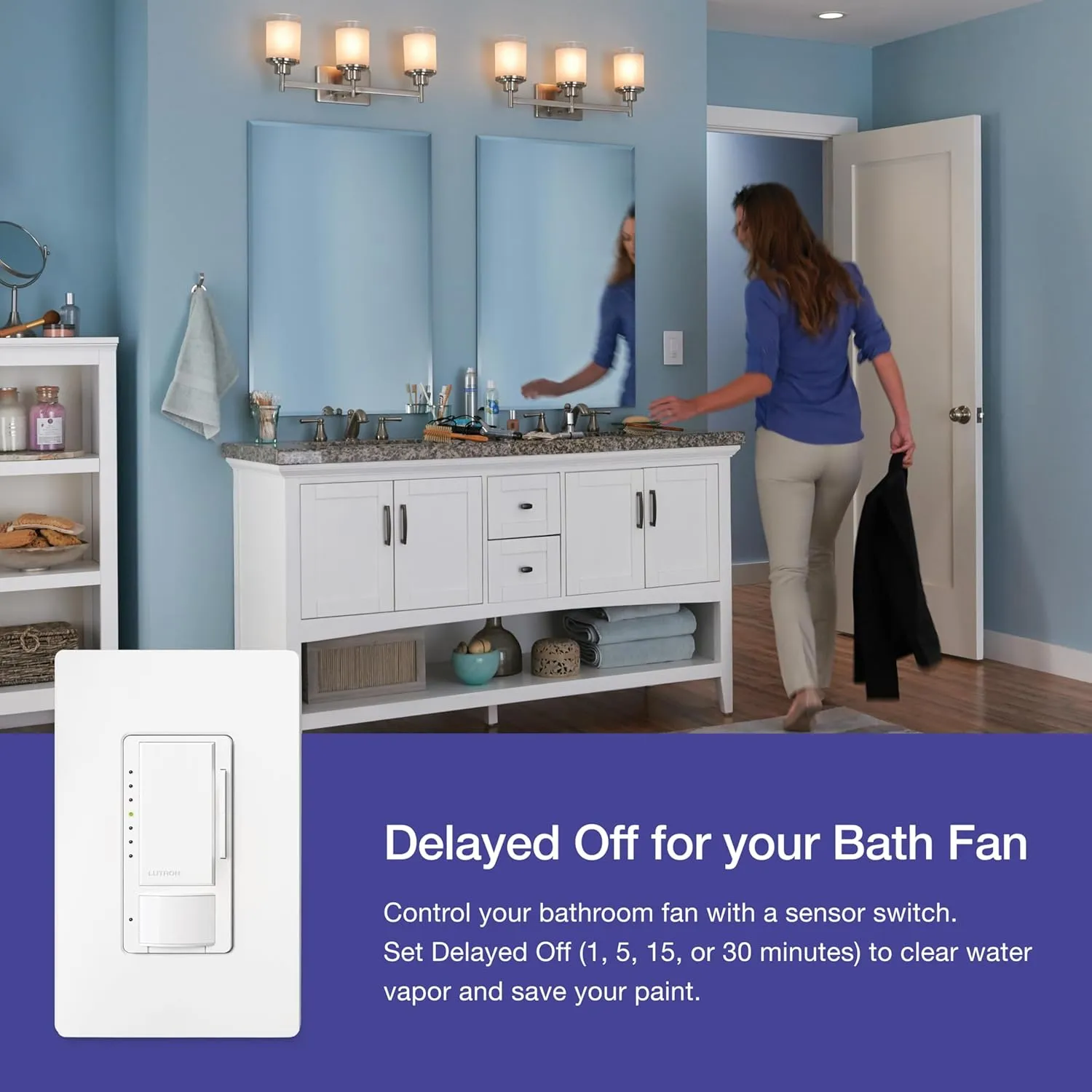 Lutron Maestro Motion Sensor Dimmer Switch for Bathroom, Garage, Laundry Room, and Closet, Occupancy and Vacancy Sensor, Single-Pole/Multi-Location, No Neutral Req, MSCL-OP153M-BL, Black