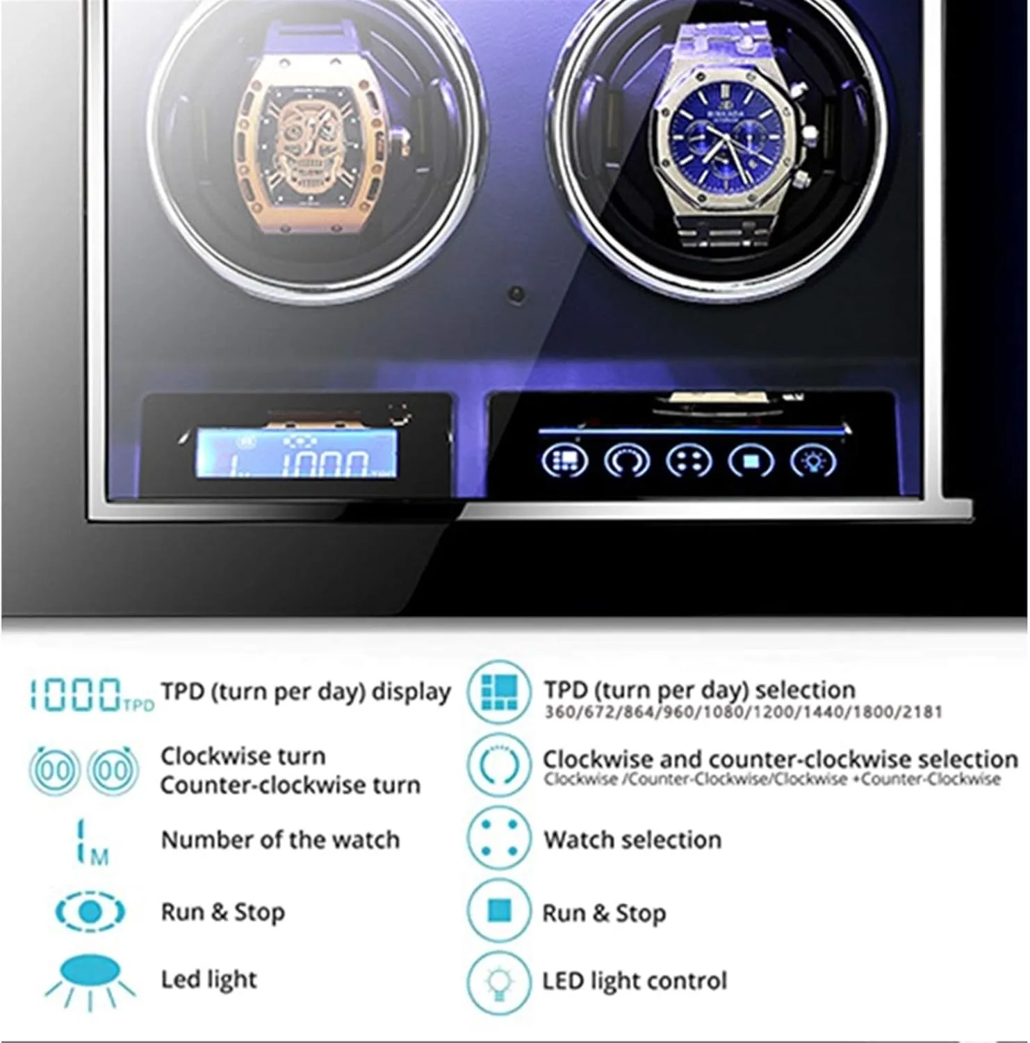 Luxury Automatic Watch Winder for 2 4 6 9 12 24 Mechanical Watch Luxury Watch Storage Box with LCD Display Silent Motor Adjustable Pillow Multi-epitope Display Box 4 Rotation Modes