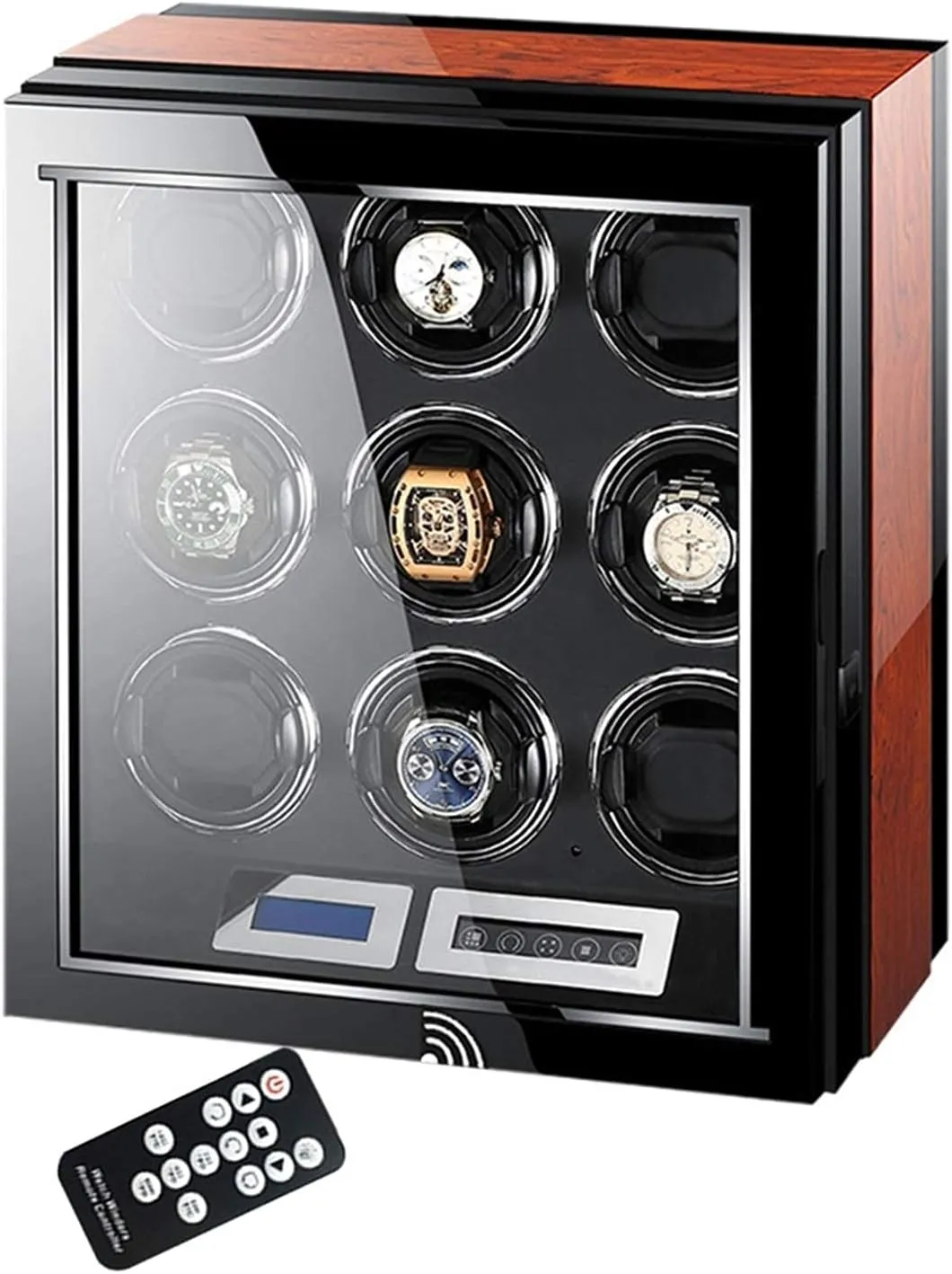 Luxury Automatic Watch Winder for 2 4 6 9 12 24 Mechanical Watch Luxury Watch Storage Box with LCD Display Silent Motor Adjustable Pillow Multi-epitope Display Box 4 Rotation Modes