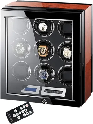 Luxury Automatic Watch Winder for 2 4 6 9 12 24 Mechanical Watch Luxury Watch Storage Box with LCD Display Silent Motor Adjustable Pillow Multi-epitope Display Box 4 Rotation Modes