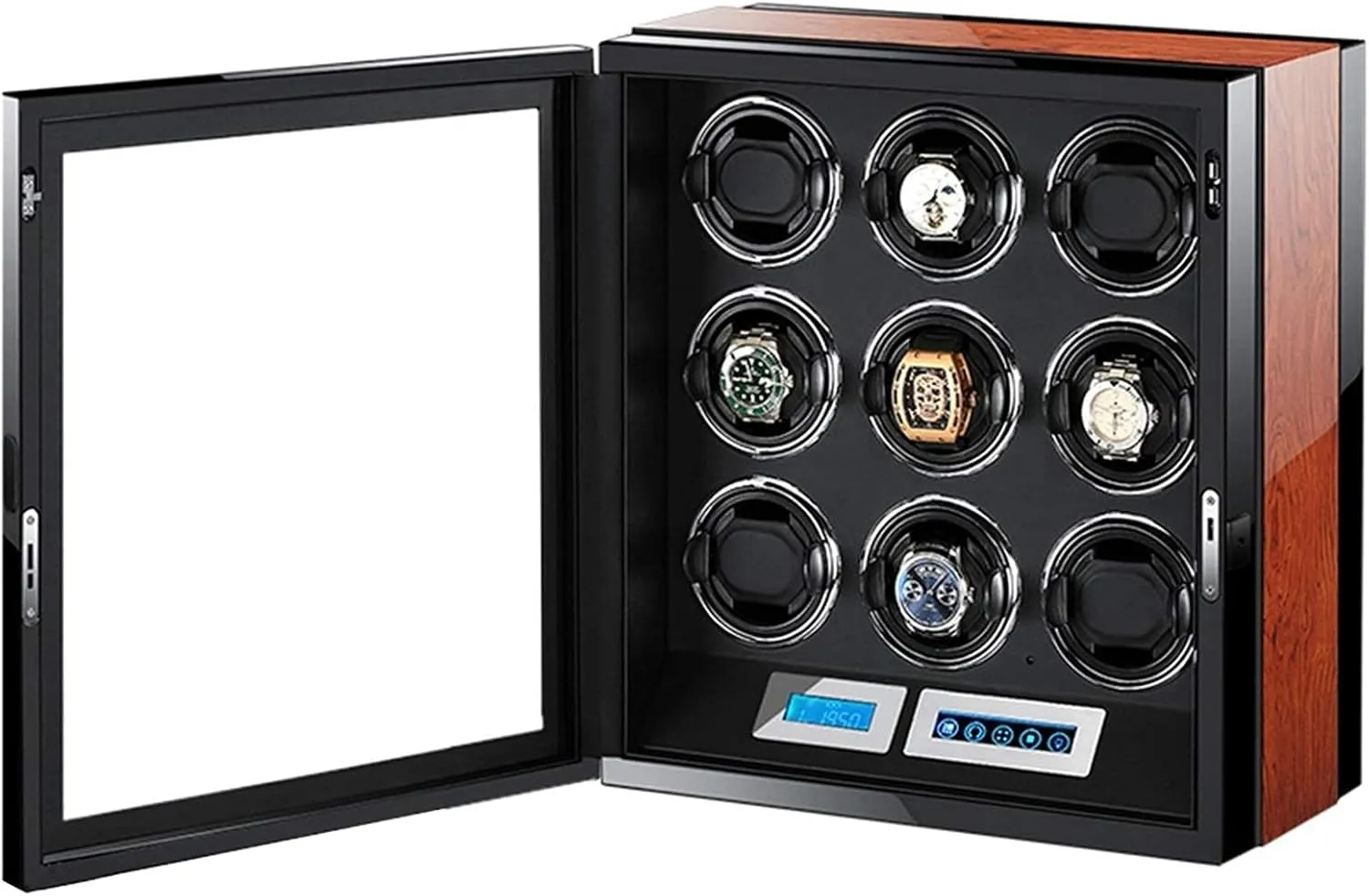 Luxury Automatic Watch Winder for 2 4 6 9 12 24 Mechanical Watch Luxury Watch Storage Box with LCD Display Silent Motor Adjustable Pillow Multi-epitope Display Box 4 Rotation Modes