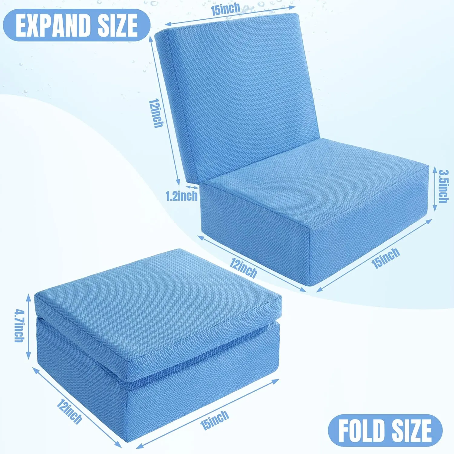 MABOZOO 2 Pcs Foldable Hot Tub Booster Seat, Adjuatable 2 Heights Extra Thick Hot Tub Pillow Bath Seat with Back Support Cushions, Washable Bathtub Cushion for Indoor Outdoor (Blue)