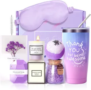 MACEVIA Birthday Gifts for Women, Relaxing Lavender Spa Basket Set,Thank You Gifts for Women Who Have Everything,Mothers Day for Mom, Sister, Coworker, Wife, Girlfriend
