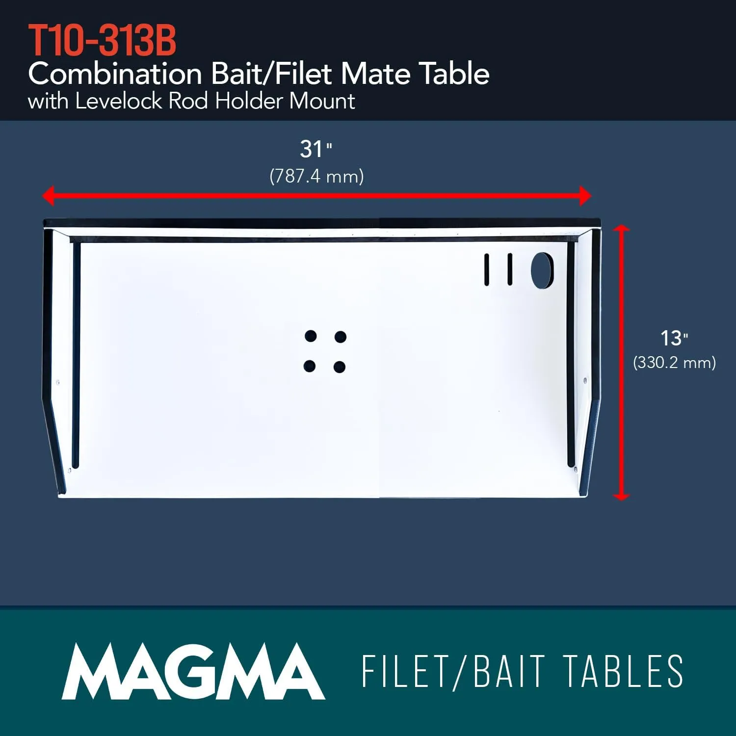 MAGMA 31" Inch Fishing Fillet Table - Bait/Fillet Mate with LeveLock Mount, Rod Holder - HDPE, UV-Stabilized - Knife Holster, Plier Storage - USA Made, Corrosion Resistant - Boat Dock Accessories