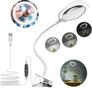 Magnifying Glass with Light and Stand, 3X Magnifier with Clam, Desk Magnifying Lamp for Crafting, Reading, Sewing, Hobbies, Close Work