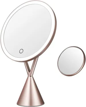 Makeup Mirror with Light Lighted Vanity Mirror 5X Smart Touch Three-Color Adjustable Metal Texture Can be Used in Bedroom Powder Room(USB Charging)