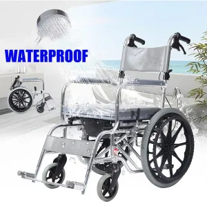 Manual Wheelchairs for Adults, Portable Folding Easy to Carry Elderly Disabled People Non-Slip Wear-Resistant Shock-Absorbing Push-Type Self-Propelled Walker (Color : Blue)