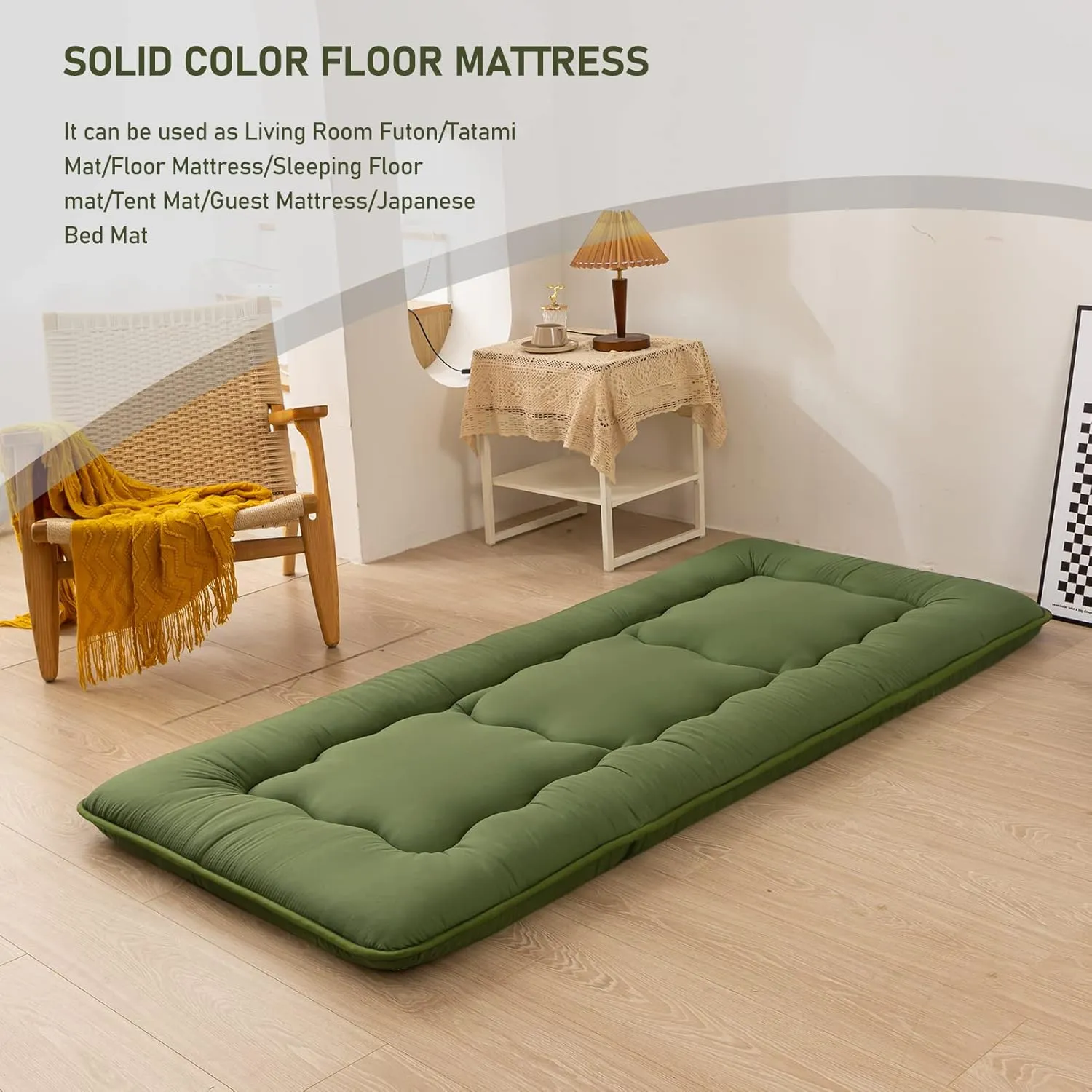 MAXYOYO Cot Mattress Green Floor Bed, Japanese Floor Mattress Futon Mattress Narrow Twin Mattress Single Bed Mattress Floor Mattress for Adults, Foldable Roll Up Camping Cot Mattress
