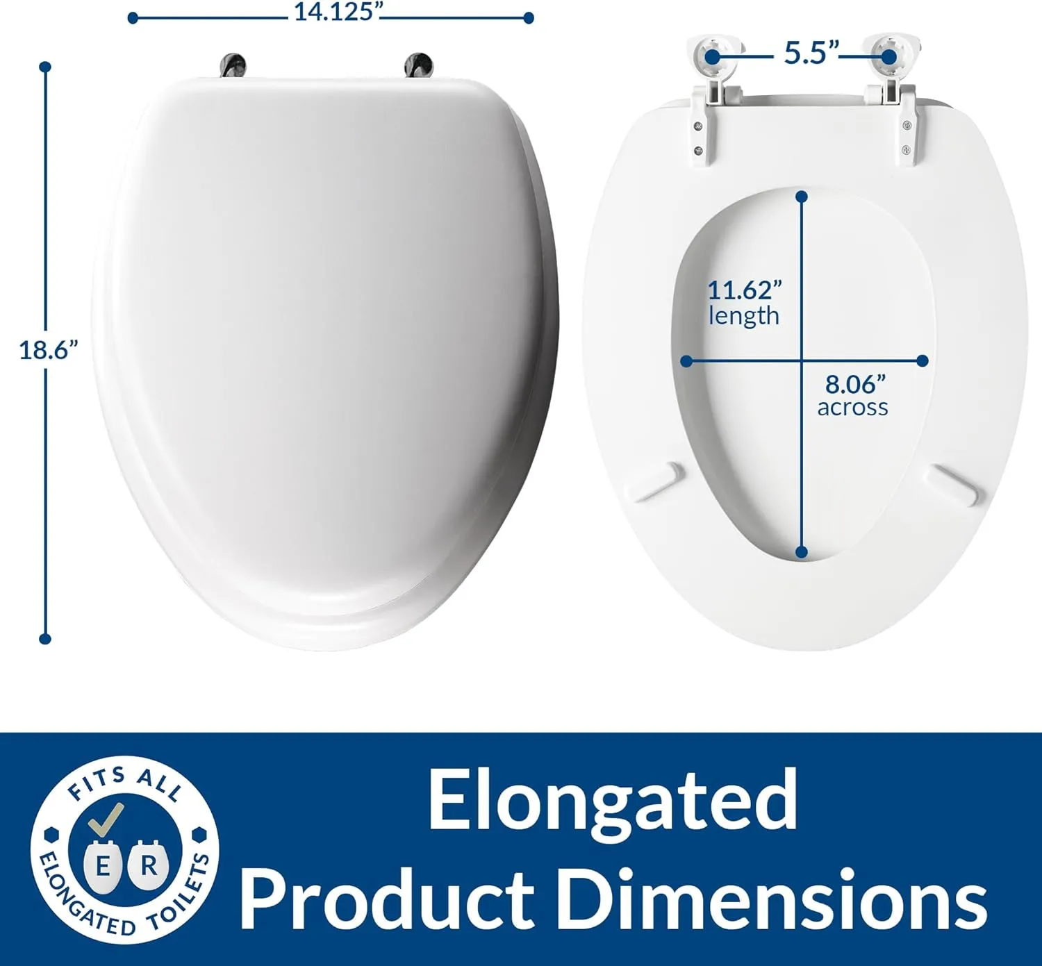 Mayfair Padded Toilet Seat with Chrome Hinges, Soft Vinyl over Wood Core Seat, Elongated, White