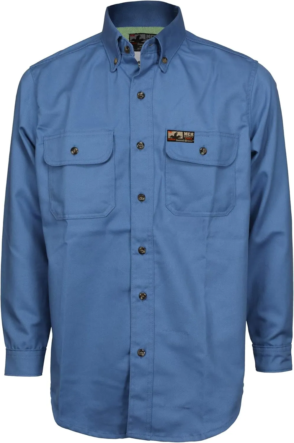 MCR Safety Summit Breeze Flame Resistant FR Long Sleeve Shirt, 7-Ounce Cotton, Vents, Men's Work Shirt, Blue, 4X-Large