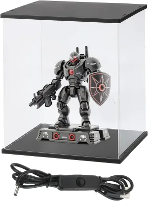 MECCANIXITY Clear Display Case, Acrylic Figure Display Case Clear Display Boxes for Collectibles, Figures Model Toys Home Storage(with Square LED Light, 12x10x21 Inch Black Base)
