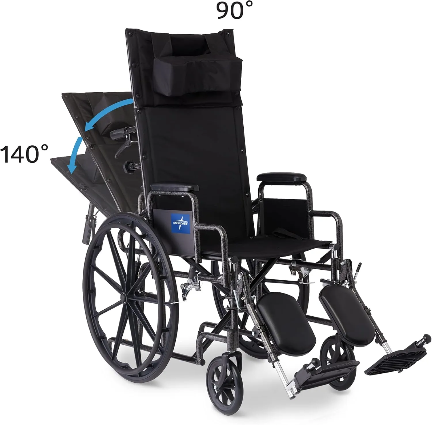 Medline Reclining Wheelchair, Desk-Length Arms and Elevating Leg Rests, 16" x 18" Seat (W x D)