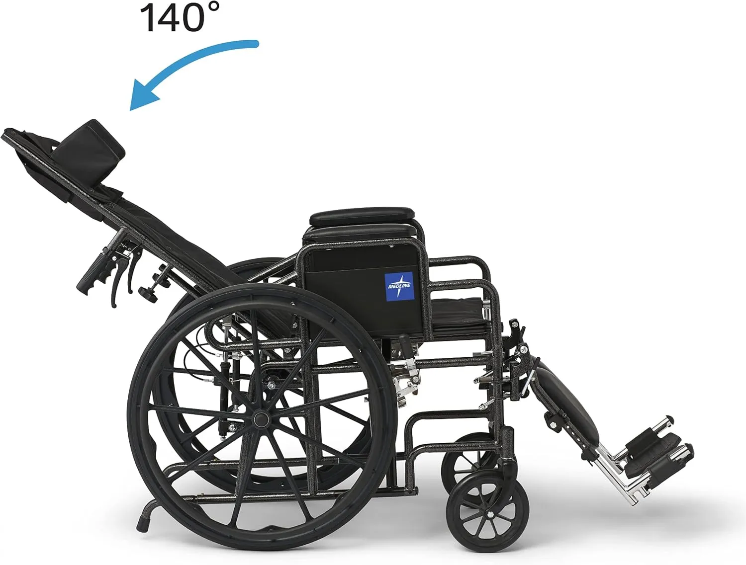Medline Reclining Wheelchair, Desk-Length Arms and Elevating Leg Rests, 16" x 18" Seat (W x D)