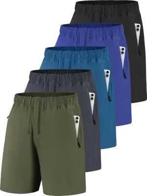 Men Running Athletic Shorts, Quick Dry 7 inch Inseam Gym Workout Men Shorts with Deep Pocket & Zipper
