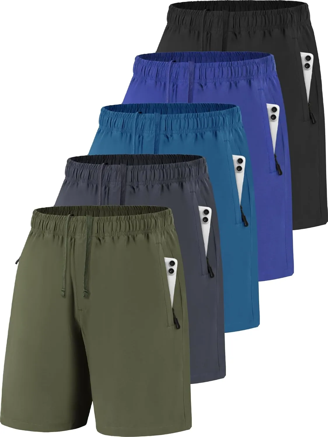 Men Running Athletic Shorts, Quick Dry 7 inch Inseam Gym Workout Men Shorts with Deep Pocket & Zipper