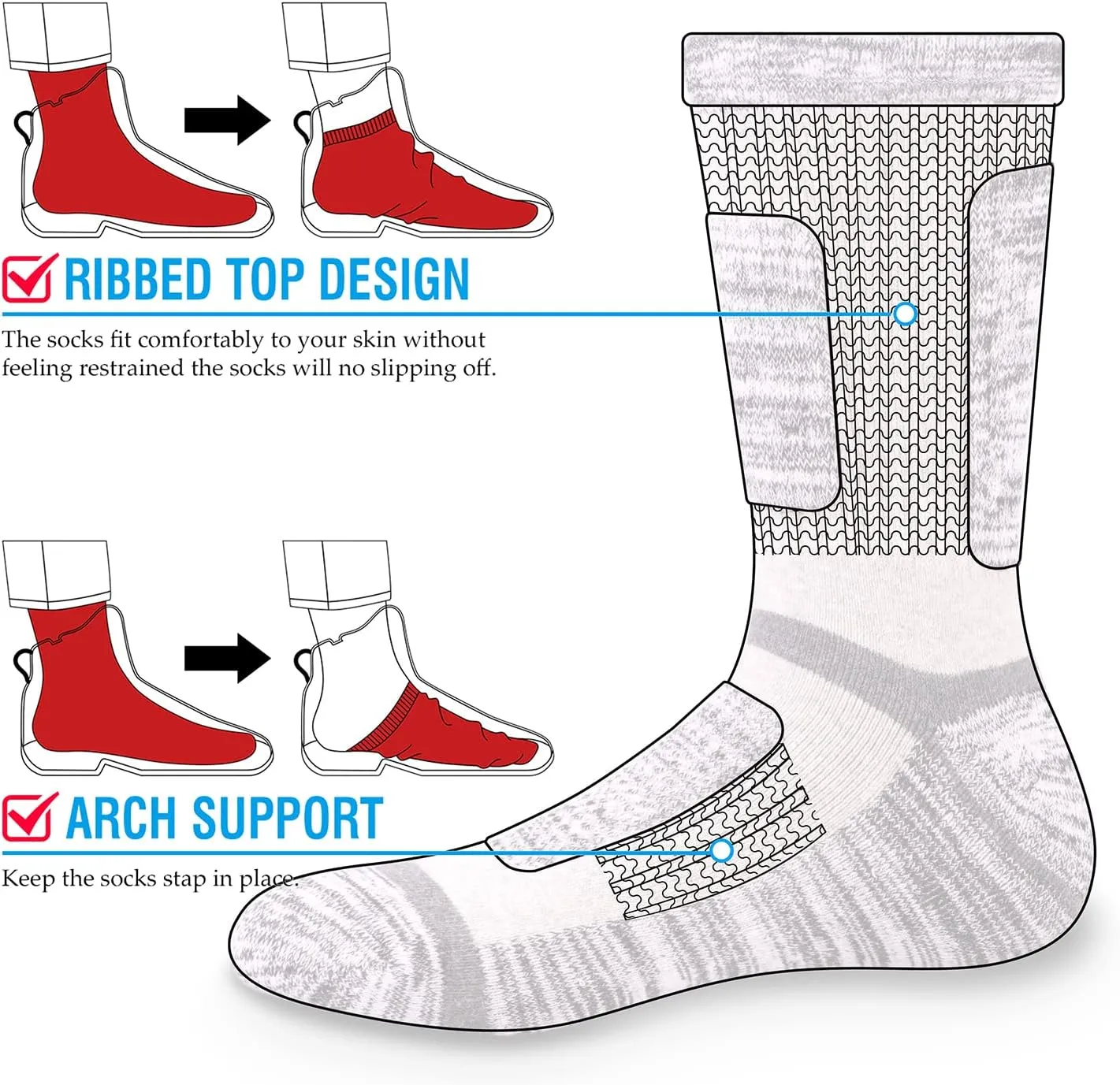Men's Cushioned Crew Hiking Socks Moisture Wicking Anti-Odor Cotton Comfort Work Socks Thick Casual Mens Socks For Men