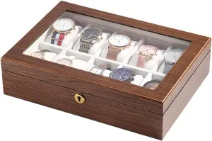 Mens Jewellery Box Watch Box 10-Slot Watch Storage Box Glass Lid with Lock Large Capacity Mechanical Watch Storage Box Birthday Gift for Friends Lofty Ambition Watch Gift Box