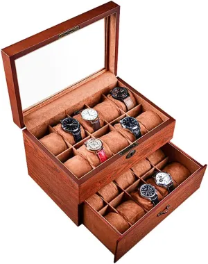 Mens Jewellery Box Watch Box 20-Slot Wooden Watch Storage Box Glass Lid Large-Capacity with Lock Mechanical Watch Storage Box Birthday Gift for Friends Lofty Ambition Watch Gift Box