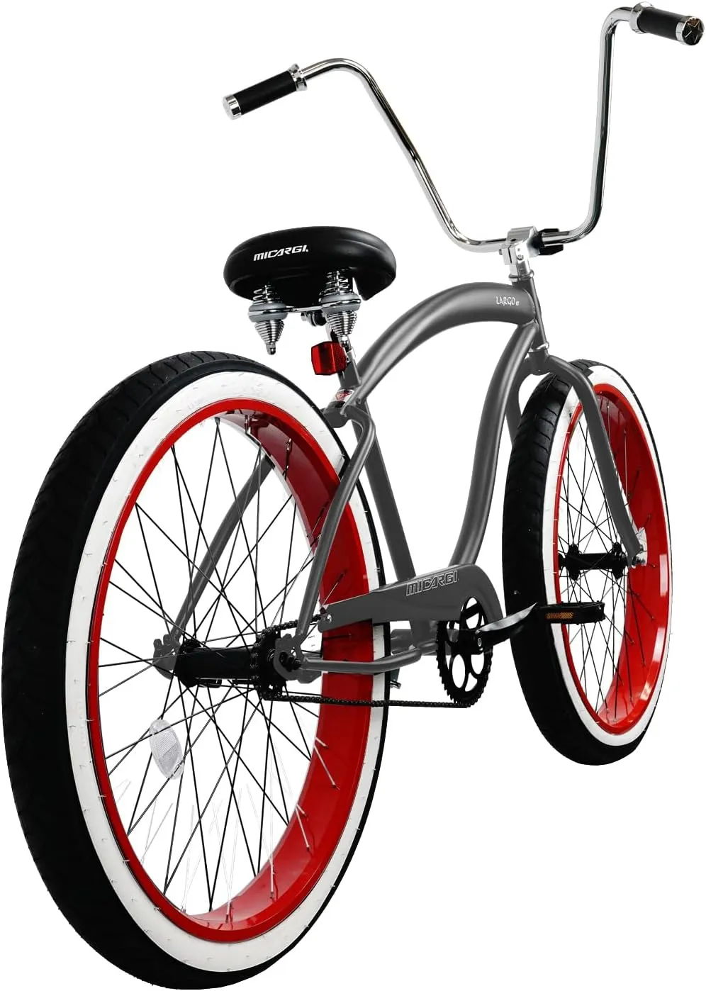 MICARGI Largo 26/29-inch Beach Cruiser Bike, Single or 7 Speed Option, High Rise Handlebar, Three Piece Cranksets, Fat Alloy Rim 80mm, 26/29x3.0 Fat Tire Bike, Bike for Adults, Complete Cruiser Bikes