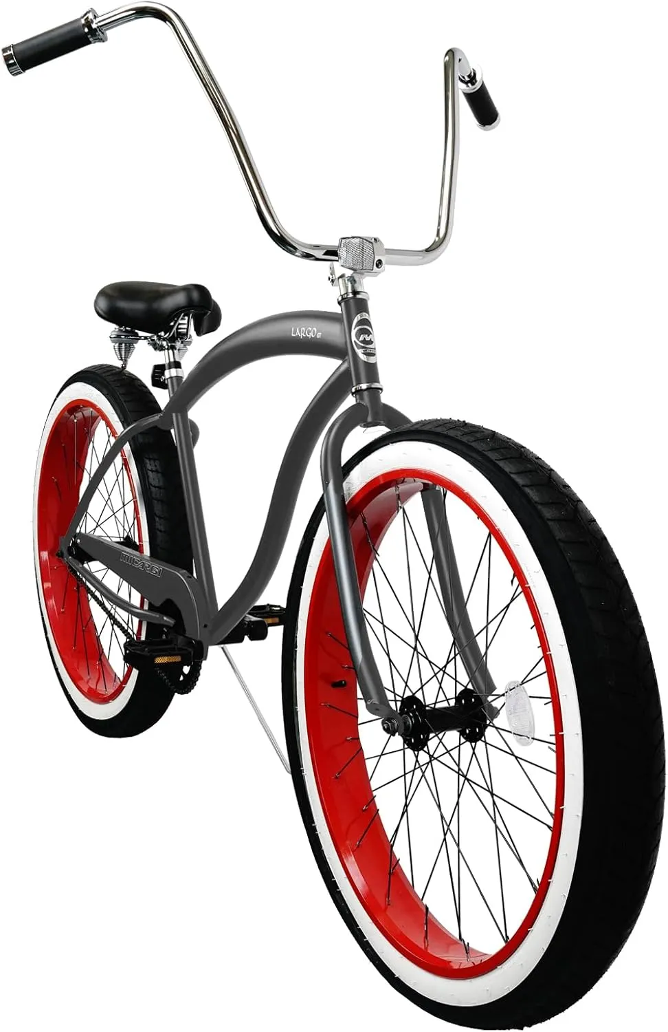 MICARGI Largo 26/29-inch Beach Cruiser Bike, Single or 7 Speed Option, High Rise Handlebar, Three Piece Cranksets, Fat Alloy Rim 80mm, 26/29x3.0 Fat Tire Bike, Bike for Adults, Complete Cruiser Bikes