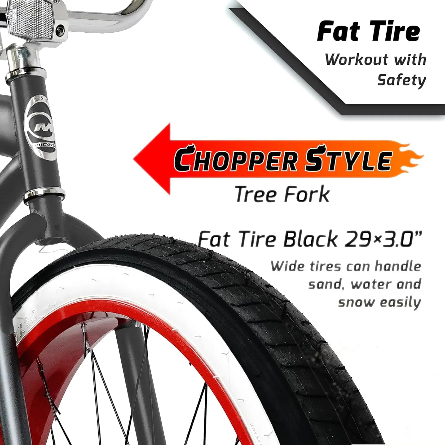 MICARGI Largo 26/29-inch Beach Cruiser Bike, Single or 7 Speed Option, High Rise Handlebar, Three Piece Cranksets, Fat Alloy Rim 80mm, 26/29x3.0 Fat Tire Bike, Bike for Adults, Complete Cruiser Bikes