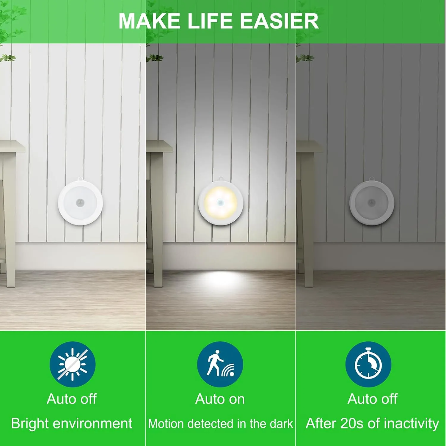 Mlambert 4 Pack Motion Sensor LED Night Light, Cordless Battery-Powered Stick-on Magnet Closet Lights, Safe Lighting for Stairs, Cabinet, Neutral White